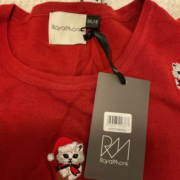 Royal Monk Sweet Santa Paws Embroidered Short Sleeve Red Sweater - Picture 5 of 6